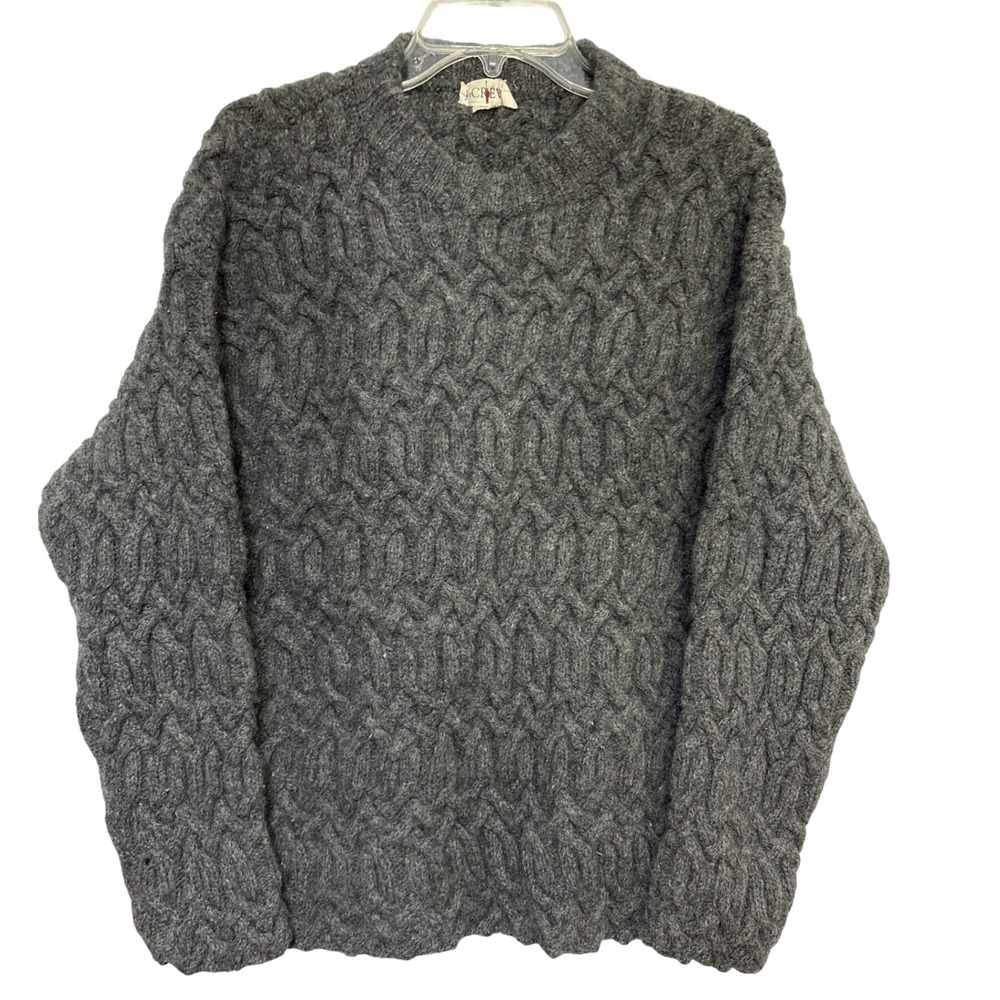 J Crew Sweater Cable Knit Mens Size L Fisherman Pullover Dark‎ Gray L